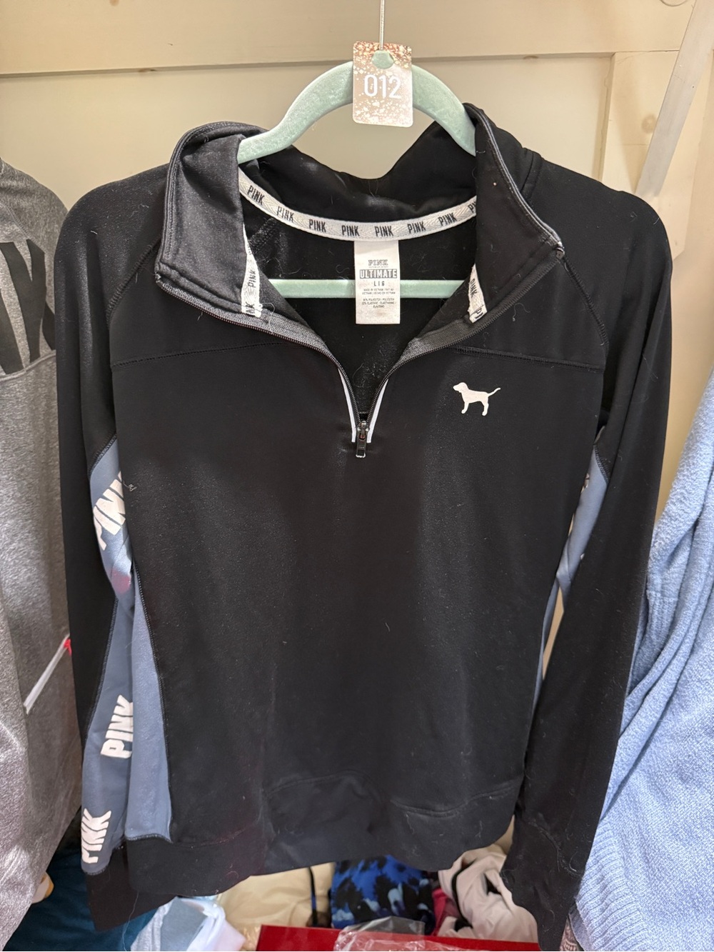 012 PINK Victoria's Secret Black Half-Zip Pullover with Gray Panels